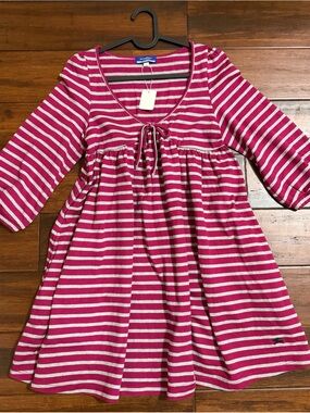 Burberry Pink and White Striped Knit Dress with Tie Front